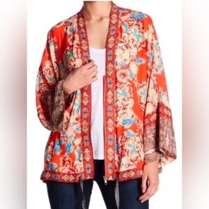 Free People Wildflower Oversized Zip up Kimono with pockets Size M Orange